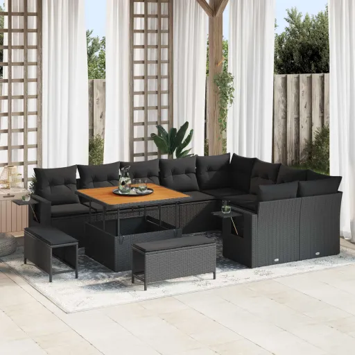 Conjunto de Sofás de Jardín   Negro Ratán Sintético (12 pcs)