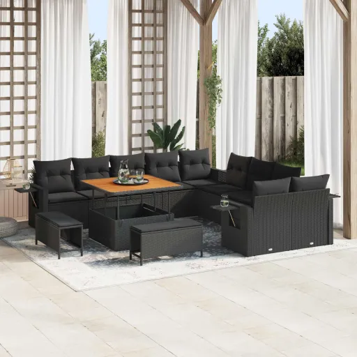 Conjunto de Sofás de Jardín   Negro Ratán Sintético (13 pcs)