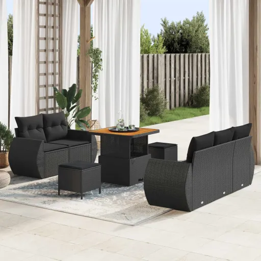 Conjunto de Sofás de Jardín   Negro Ratán Sintético (8 pcs)