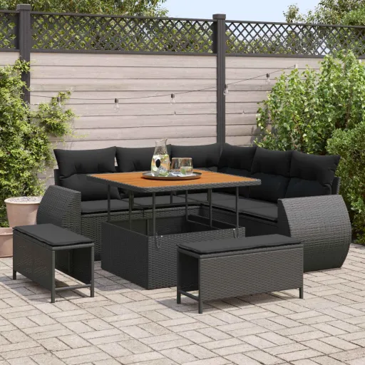 Conjunto de Sofás de Jardín   Negro Ratán Sintético (8 pcs)