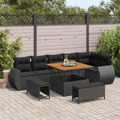 Conjunto de Sofás de Jardín   Negro Ratán Sintético (9 pcs)