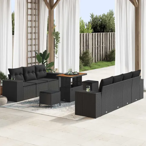 Conjunto de Sofá de Jardín   Negro Ratán Sintético (10 pcs)