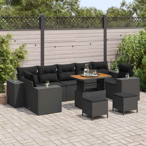 Conjunto de Sofá de Jardín   Negro Ratán Sintético (10 pcs)