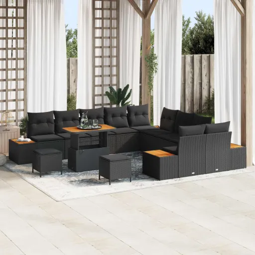 Conjunto de Sofás de Jardín   Negro Ratán Sintético (13 pcs)