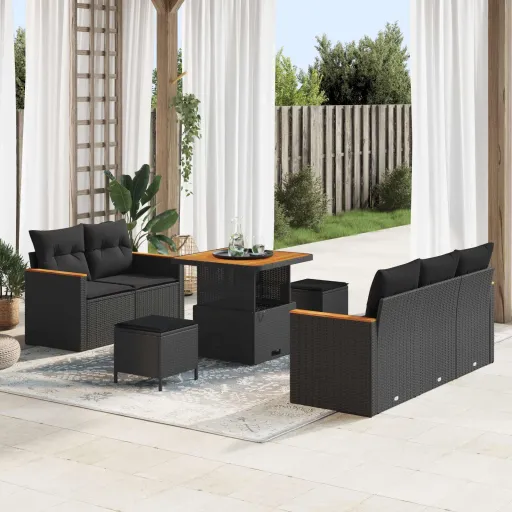 Conjunto de Sofás de Jardín   Negro Ratán Sintético (8 pcs)
