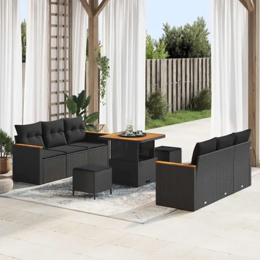 Conjunto de Sofás de Jardín   Negro Ratán Sintético (9 pcs)