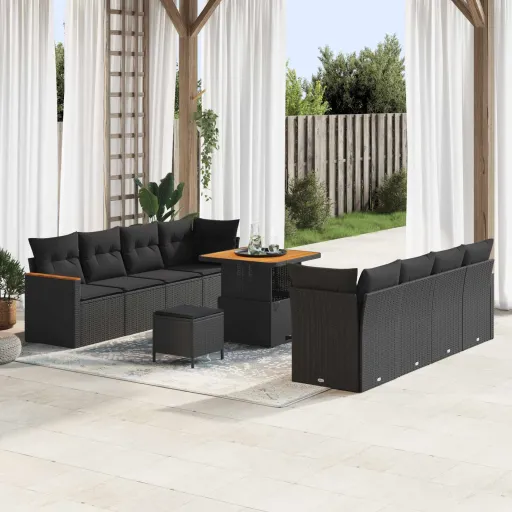 Conjunto de Sofás de Jardín   Negro Ratán Sintético (11 pcs)