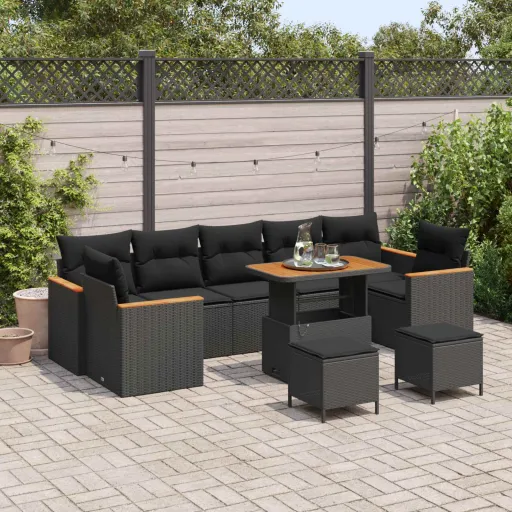 Conjunto de Sofás de Jardín   Negro Ratán Sintético (10 pcs)