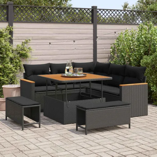 Conjunto de Sofás de Jardín   Negro Ratán Sintético (8 pcs)