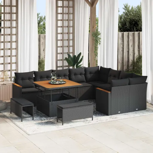 Conjunto de Sofás de Jardín   Negro Ratán Sintético (12 pcs)