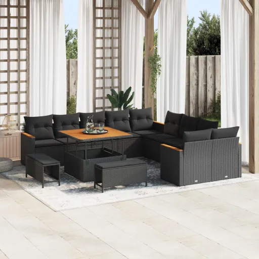 Conjunto de Sofás de Jardín   Negro Ratán Sintético (13 pcs)