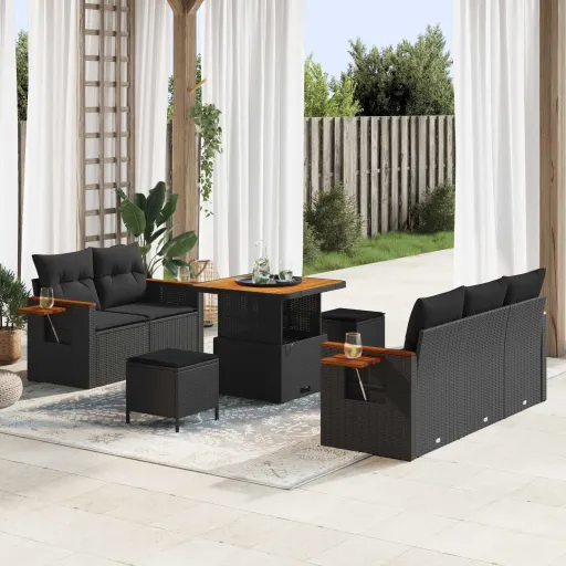 Conjunto de Sofás de Jardín Con Cojín   Negro (8 pcs)