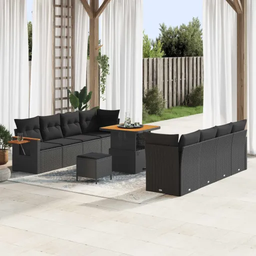 Conjunto de Sofás de Jardín Con Cojín   Negro (11 pcs)