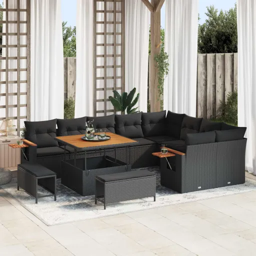 Conjunto de Sofás de Jardín Con Cojín   Negro (12 pcs)