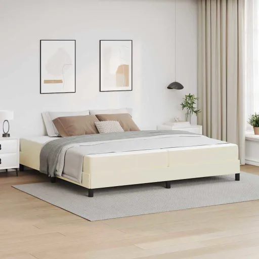 Estructura de Cama Con Colchón Crema 200 x 200 cm Tela