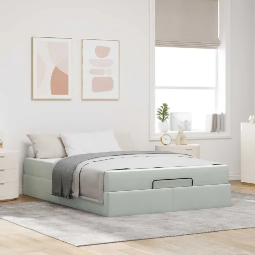 Estructura de Cama Con Colchón   Gris Claro Terciopelo (2 pcs)