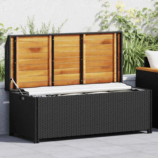 Banco de Almacenamiento de Jardín Ratán Sintético Negro 120 cm