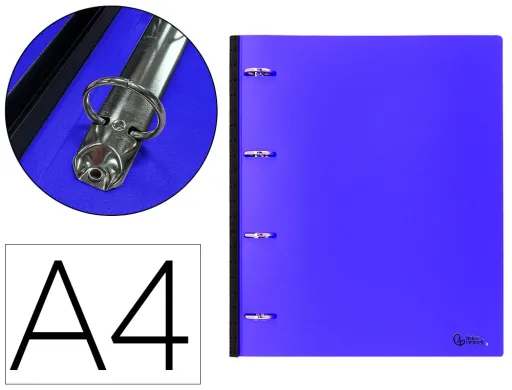 Carpeta Liderpapel 4 Anillas Redondas 25 mm Polipropileno Din a4 Ultra Compacta Con Lomo Extensible 4 cm Azul