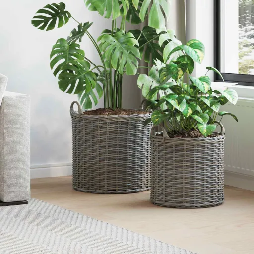 Cesta de Maceta Con Almacenamiento   Gris Rattan Lacak (2 pcs)