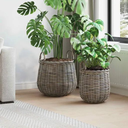 Cesta de Maceta Con Almacenamiento   Gris Ratán Lacak (2 pcs)