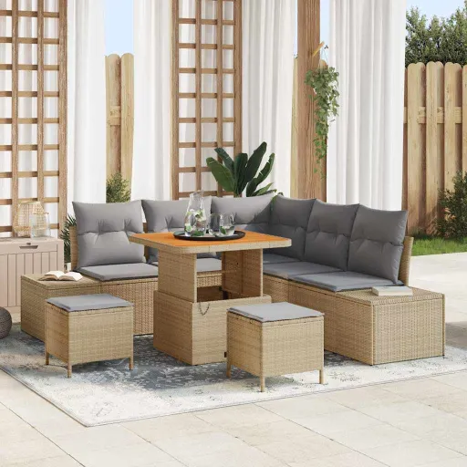 Conjunto de Sofás de Jardín Con Cojín   Beige Poliratán (8 pcs)