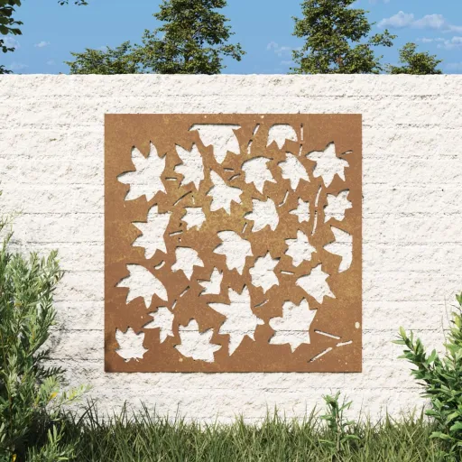 Adorno de Pared Jardín Acero Corten Diseño Hoja Arce 55x55 cm