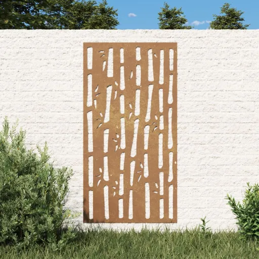 Adorno de Pared de Jardín Acero Corten Diseño Bambú 105x55 cm