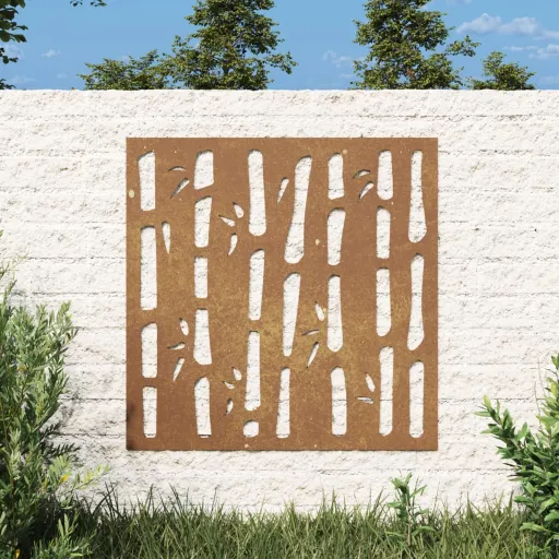 Adorno de Pared de Jardín Acero Corten Diseño Bambú 55x55 cm