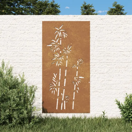 Adorno de Pared de Jardín Acero Corten Diseño Bambú 105x55 cm