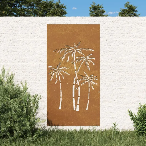 Adorno de Pared de Jardín Acero Corten Diseño Palmera 105x55 cm