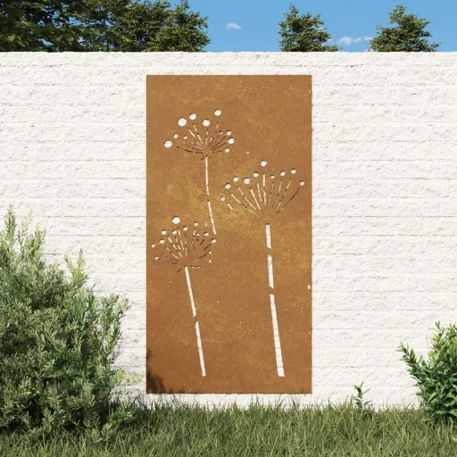 Adorno de Pared de Jardín Acero Corten Diseño Flores 105x55 cm