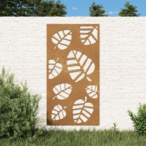 Adorno de Pared de Jardín Acero Corten Diseño de Hoja 105x55 cm