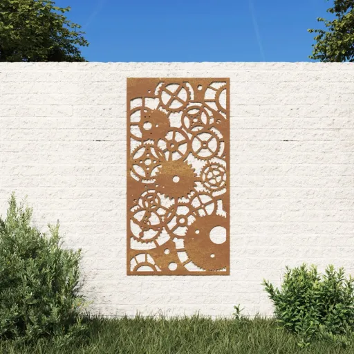 Adorno de Pared de Jardín Acero Corten Rueda Dentada 105x55 cm
