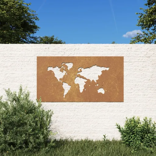 Adorno de Pared Jardín Acero Corten Diseño Mapamundi 105x55 cm