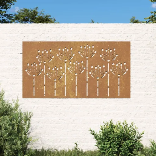 Adorno de Pared de Jardín Acero Corten Diseño Flores 105x55 cm