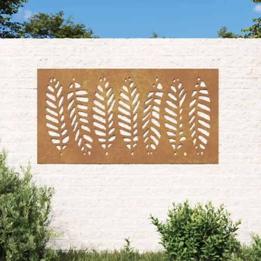 Adorno de Pared de Jardín Acero Corten Diseño de Hoja 105x55 cm