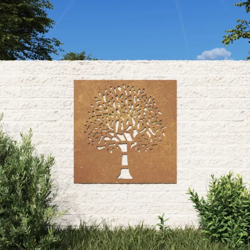 Adorno de Pared de Jardín Acero Corten Diseño Árbol 55x55 cm