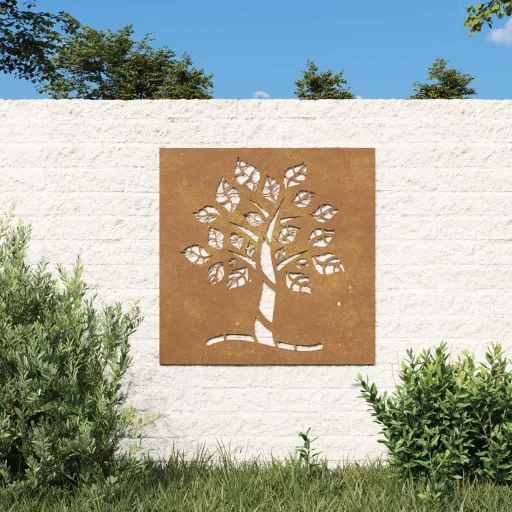 Adorno de Pared de Jardín Acero Corten Diseño Árbol 55x55 cm