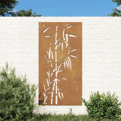 Adorno de Pared de Jardín Acero Corten Diseño Bambú 105x55 cm