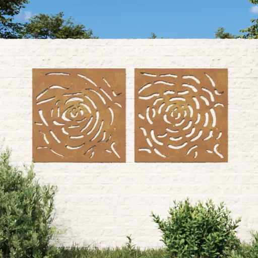 Adorno de Pared Jardín 2 Uds Acero Corten Diseño Rosa 55x55 cm