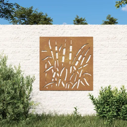 Adorno de Pared de Jardín Acero Corten Diseño Hierba 55x55 cm