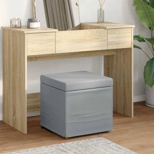 Taburete Gris Claro 41 x 41 x 40 cm Tela y Madera Ingeniería