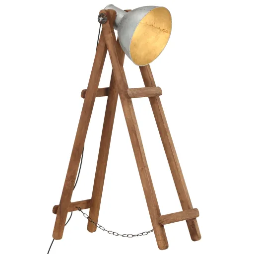 Lámpara de Pie Madera Maciza de Mango Plateada E27