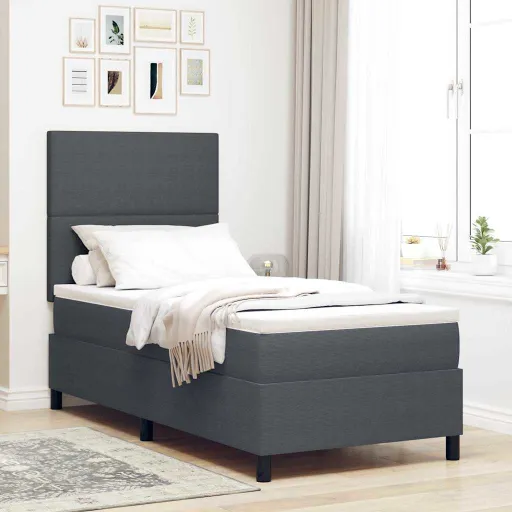 Cama Box Spring LED Gris Oscuro y 100 x 200 cm Tela de Pana