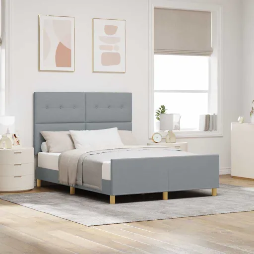 Estructura de Cama Con Cabecera Gris Claro 140 x 200 cm Tela