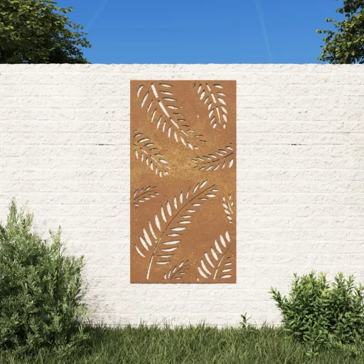 Adorno de Pared de Jardín Acero Corten Diseño de Hoja 105x55 cm