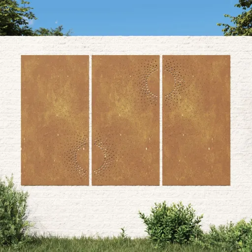 Adorno Pared Jardín 3 Uds Acero Corten Diseño Sol 105x55 cm