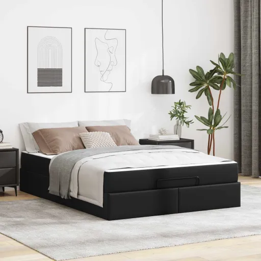 Estructura de Cama Con Colchón Con Colchón   Negro PVC (2 pcs)