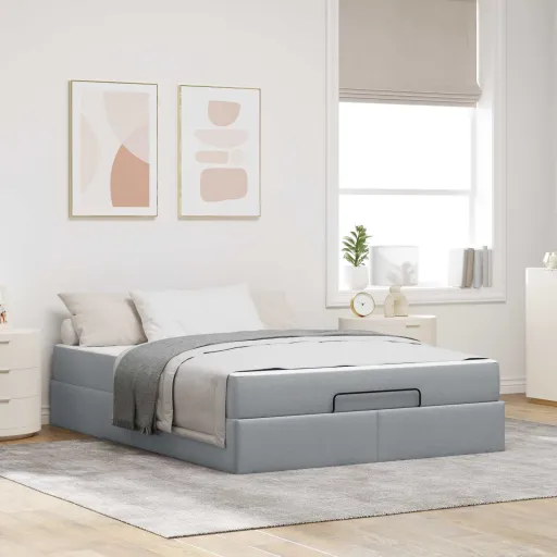 Estructura de Cama Con Colchón   Gris Claro Tela (2 pcs)