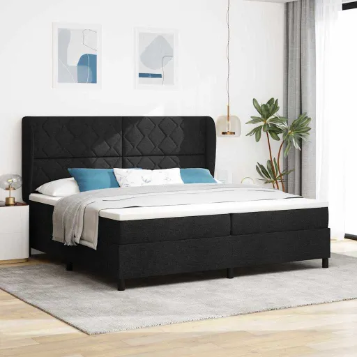 Cama Tipo Box Spring Con Colchón Negro 200 x 200 cm Tela